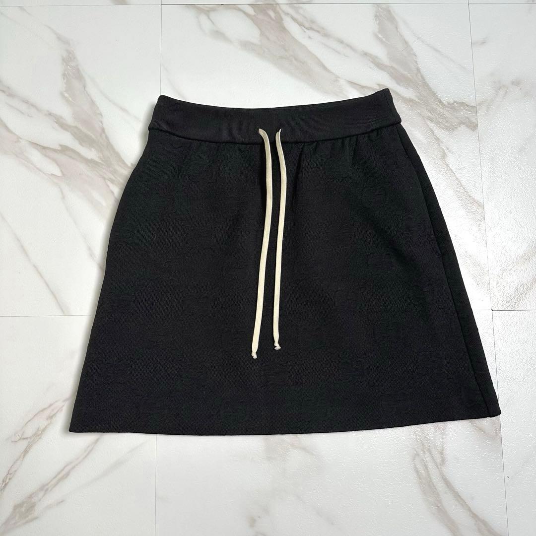 22ssꕥグッチジャージー ジャガード エンボス GG柄 スカート S ブラック