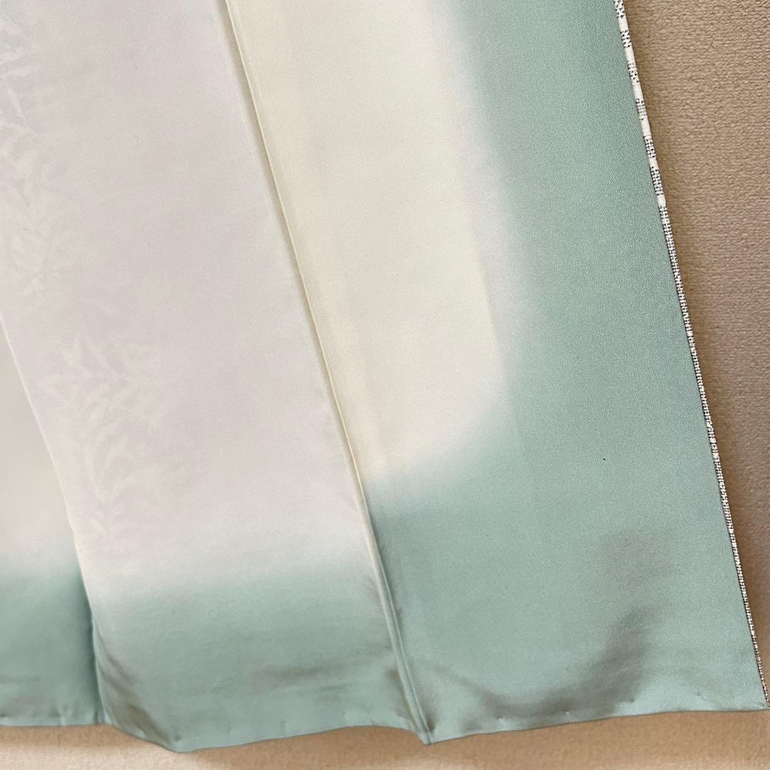 正絹　紬　付下　八掛　合わせ　ベージュ　青　緑　光沢　仕立て糸