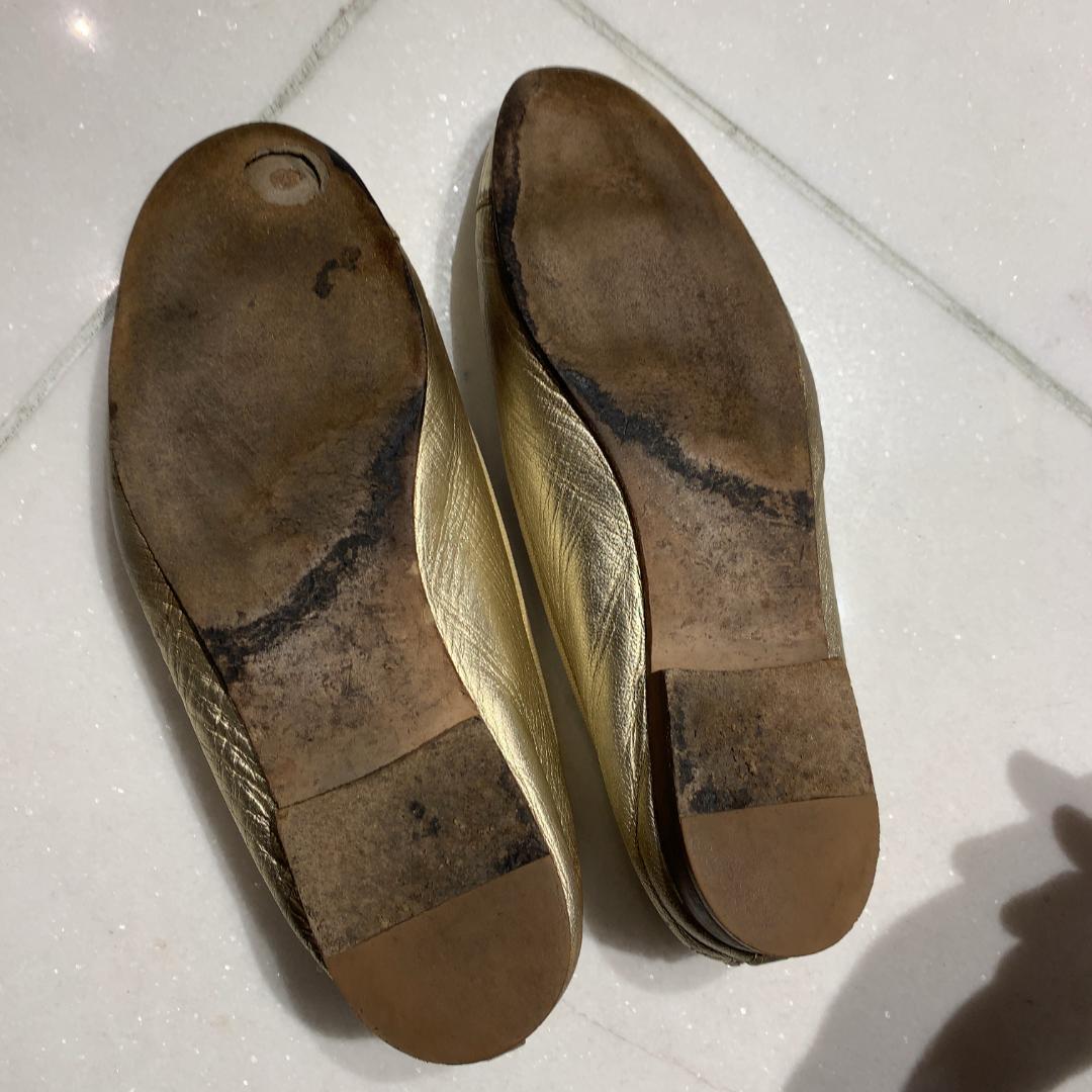 CHANEL シャネル バレエシューズ ゴールド CCロゴ フラット 24cm