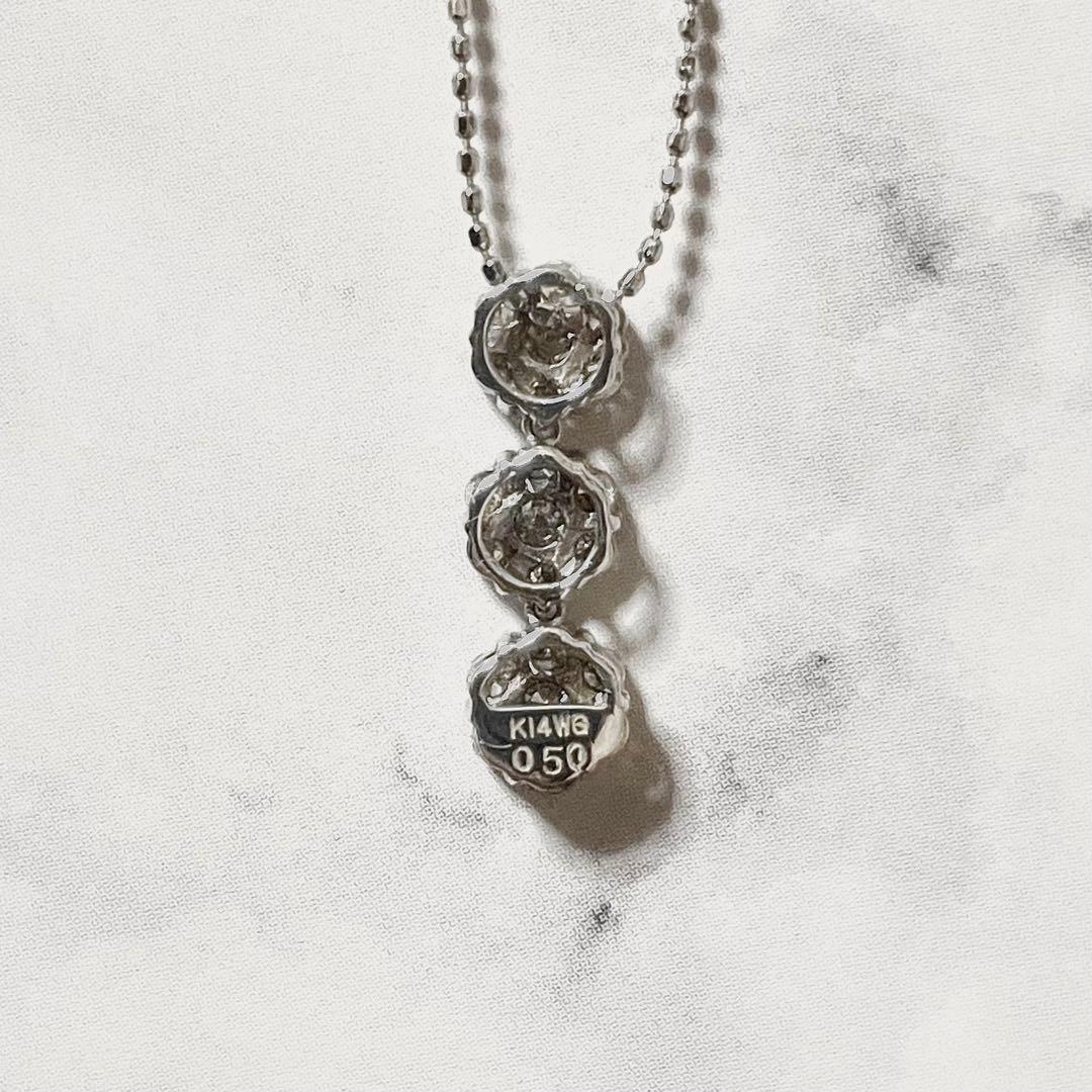 K14WG 3連ダイヤモンドネックレス