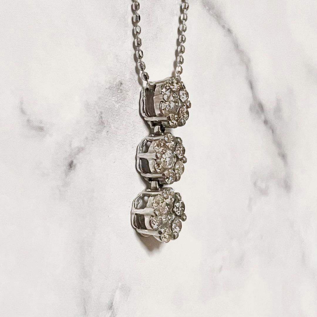 K14WG 3連ダイヤモンドネックレス