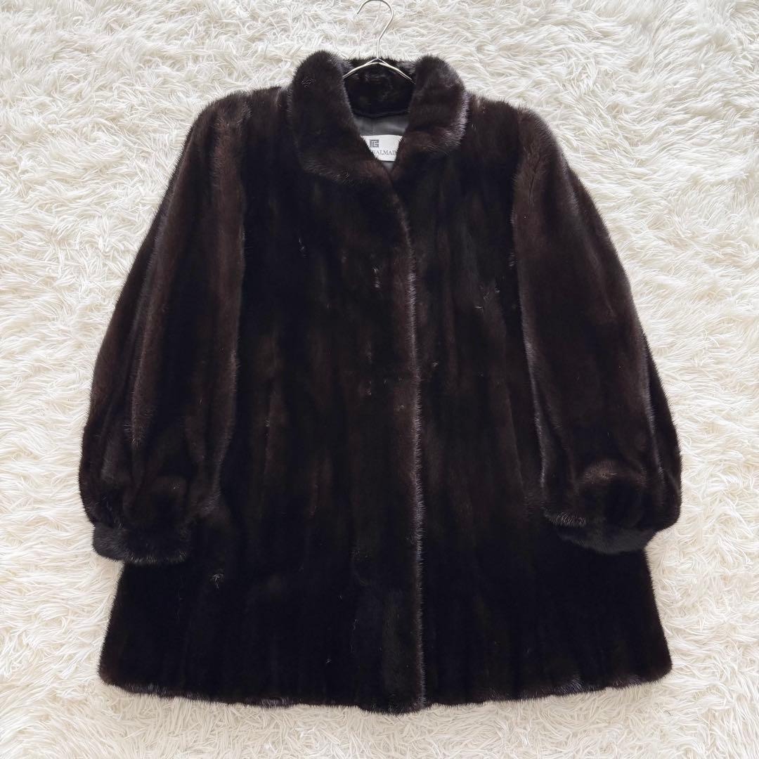 【ピエールバルマン】ミンクファーコート　毛皮 リアルファー　ダークブラウン