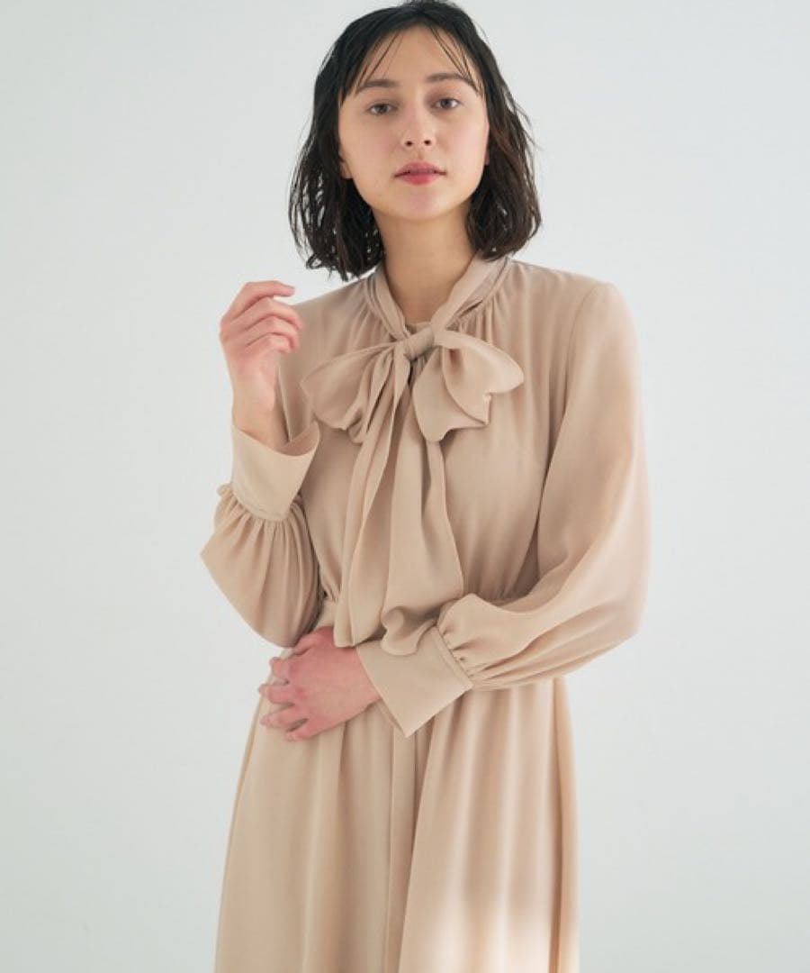 【1319】アナイ　シアードビーボウタイワンピース　ピンクベージュ　36