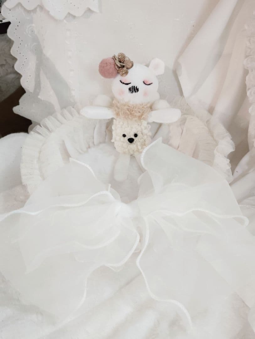 生後１日❤生まれたての子猫ちゃん♡バスケットとクマたん♡アートドール♡ぬいぐるみ