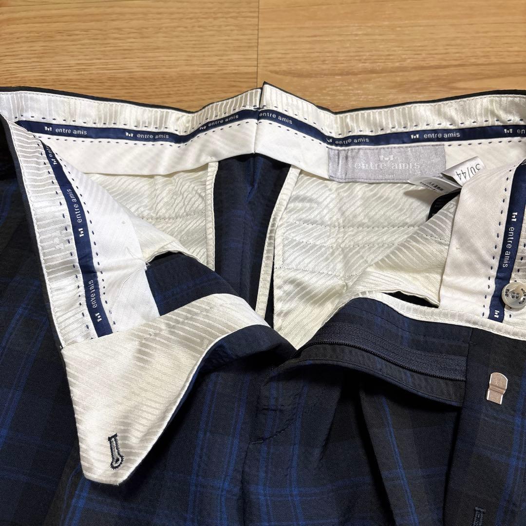 entre amis 青と黒のチェック柄スラックス Mサイズ 30インチ