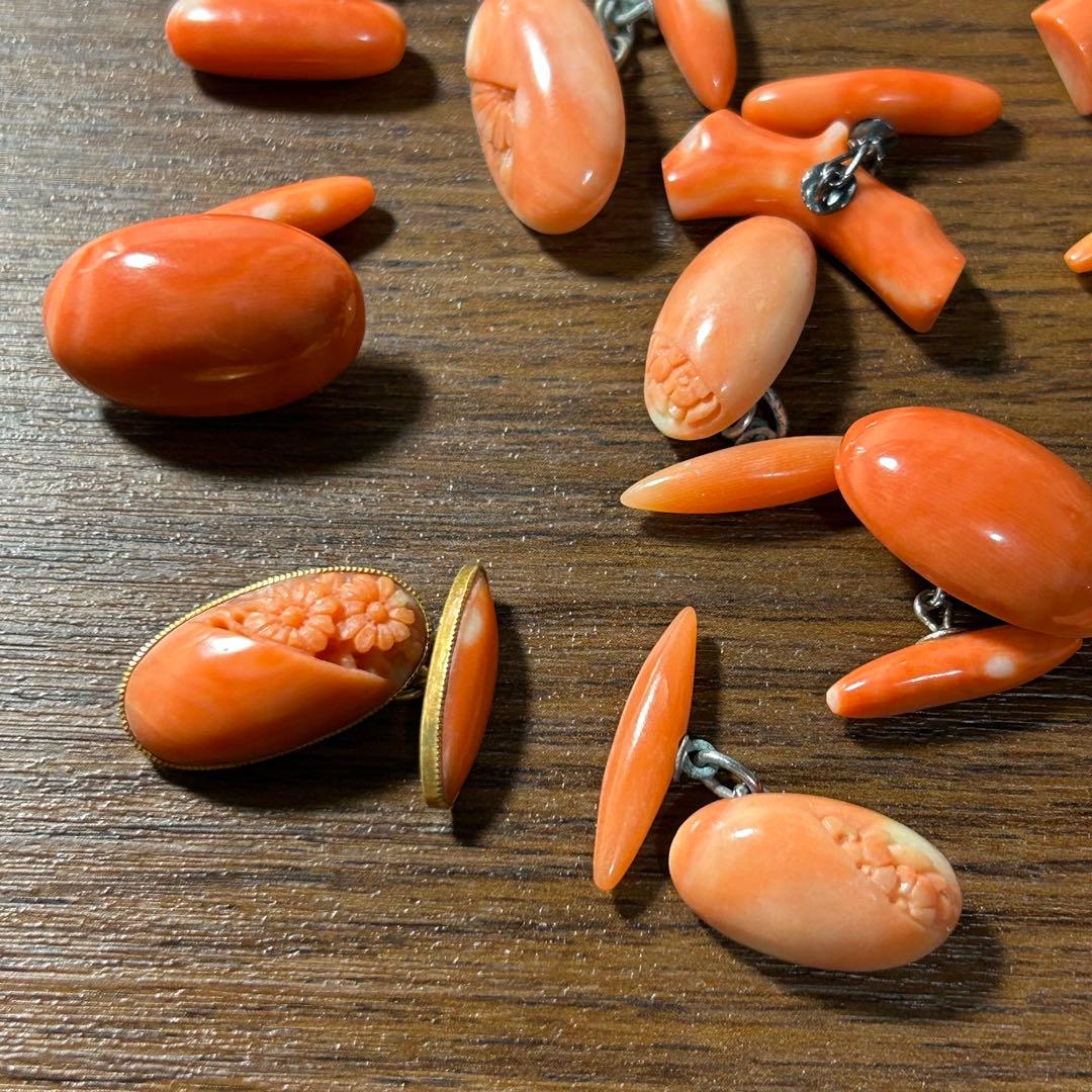 M*石様 サンゴ カフス まとめ 珊瑚 赤珊瑚 総重量57g 希少 コーラル 花