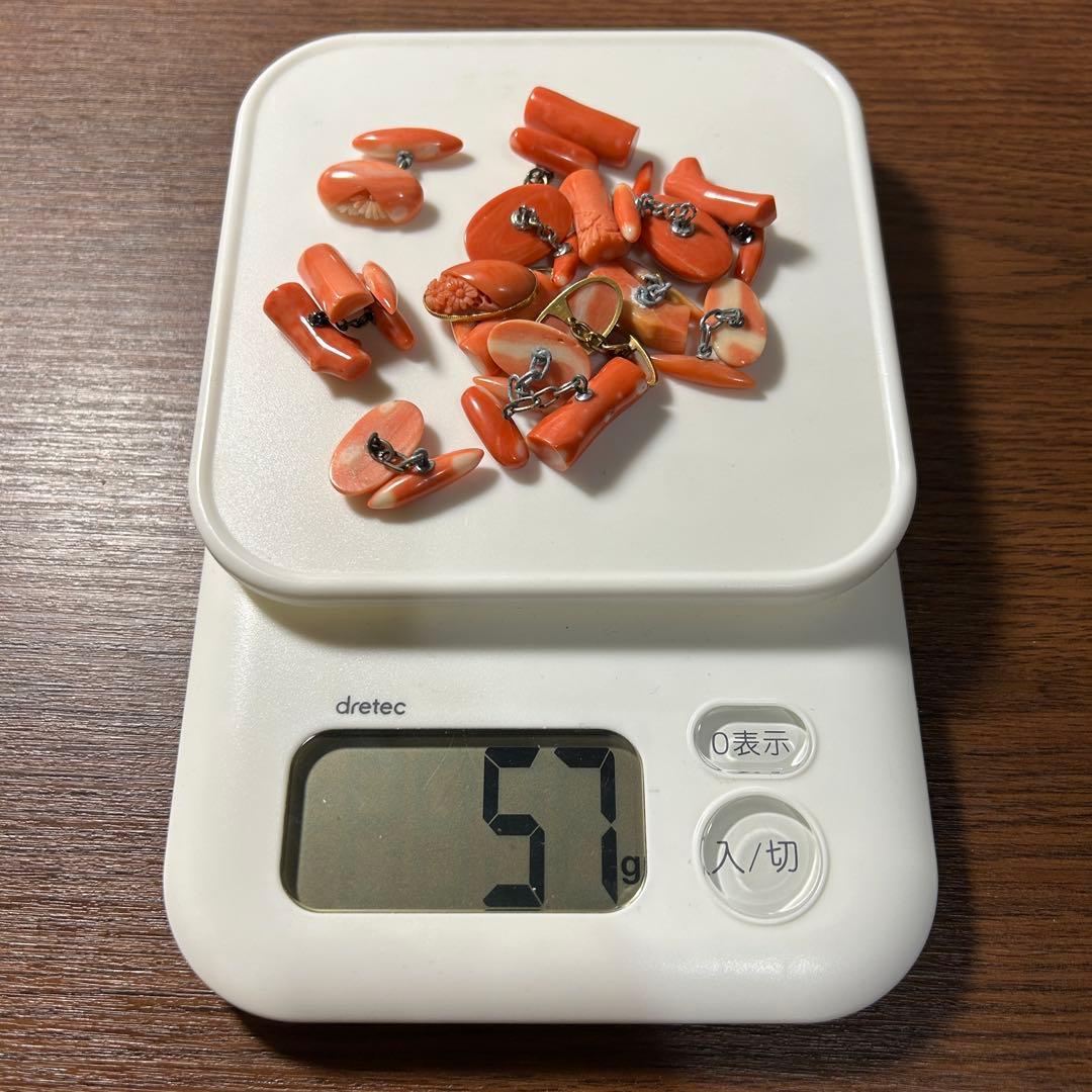 M*石様 サンゴ カフス まとめ 珊瑚 赤珊瑚 総重量57g 希少 コーラル 花