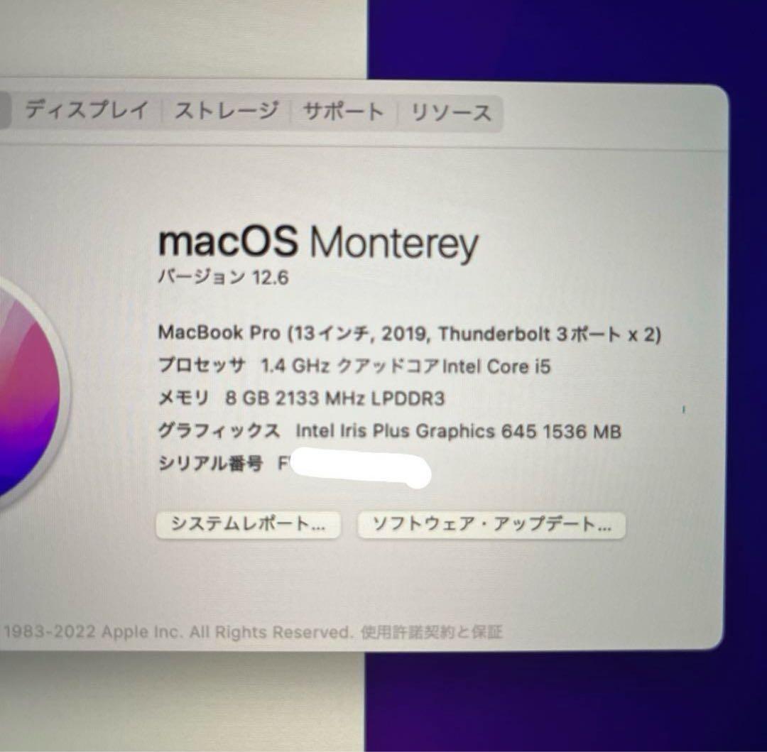 【美品】MacBook pro 2019 256GB 充電ケーブル、箱付き