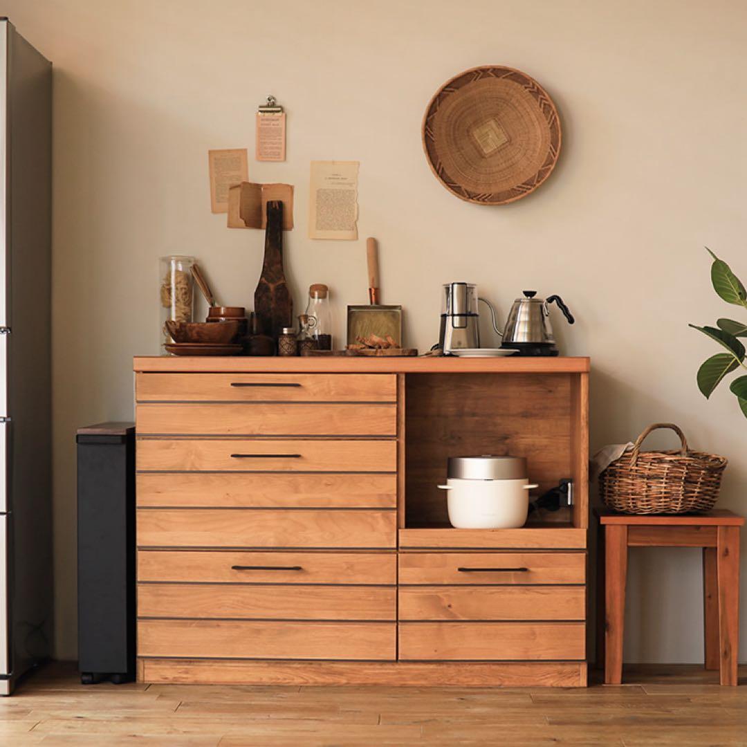 【日本製】リナ120キッチンカウンター　食器棚　作業台　カップボード　収納　国産