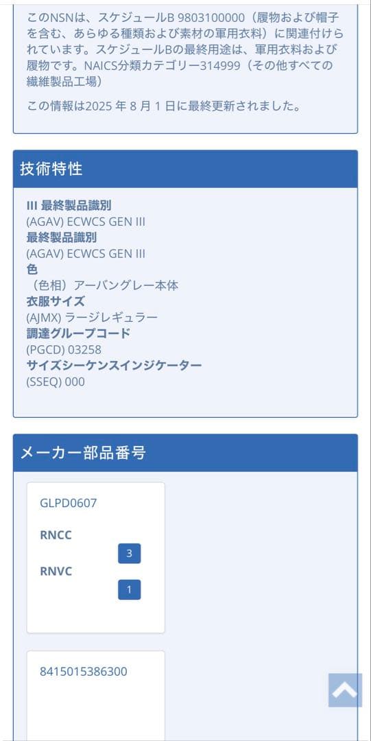 ECWCS GEN III LEVEL7ジャケット プリマロフト