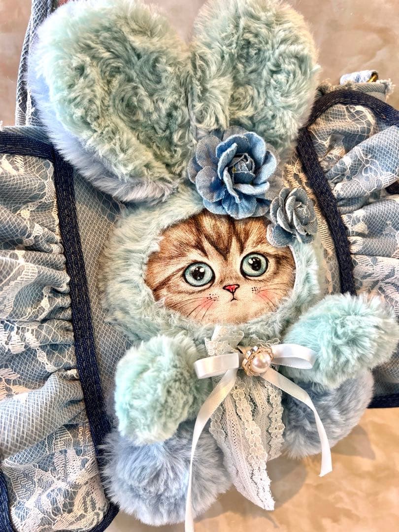 コヤンイサムチョン　レースデニム×ふわふわフリンジデニム　フリルバッグ