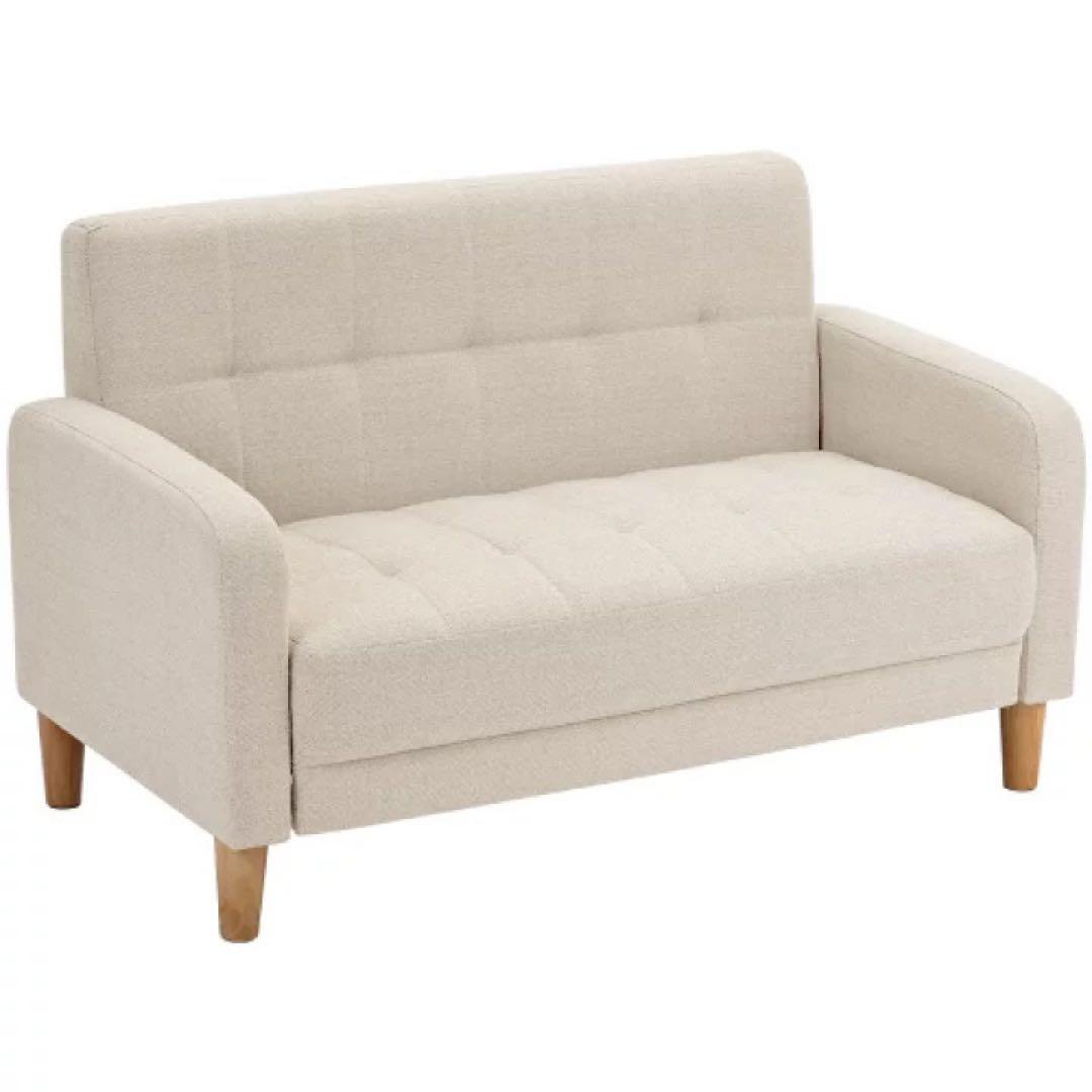 ベージュ 2人掛けソファ 木製脚付き　ローソファ　フロアソファ