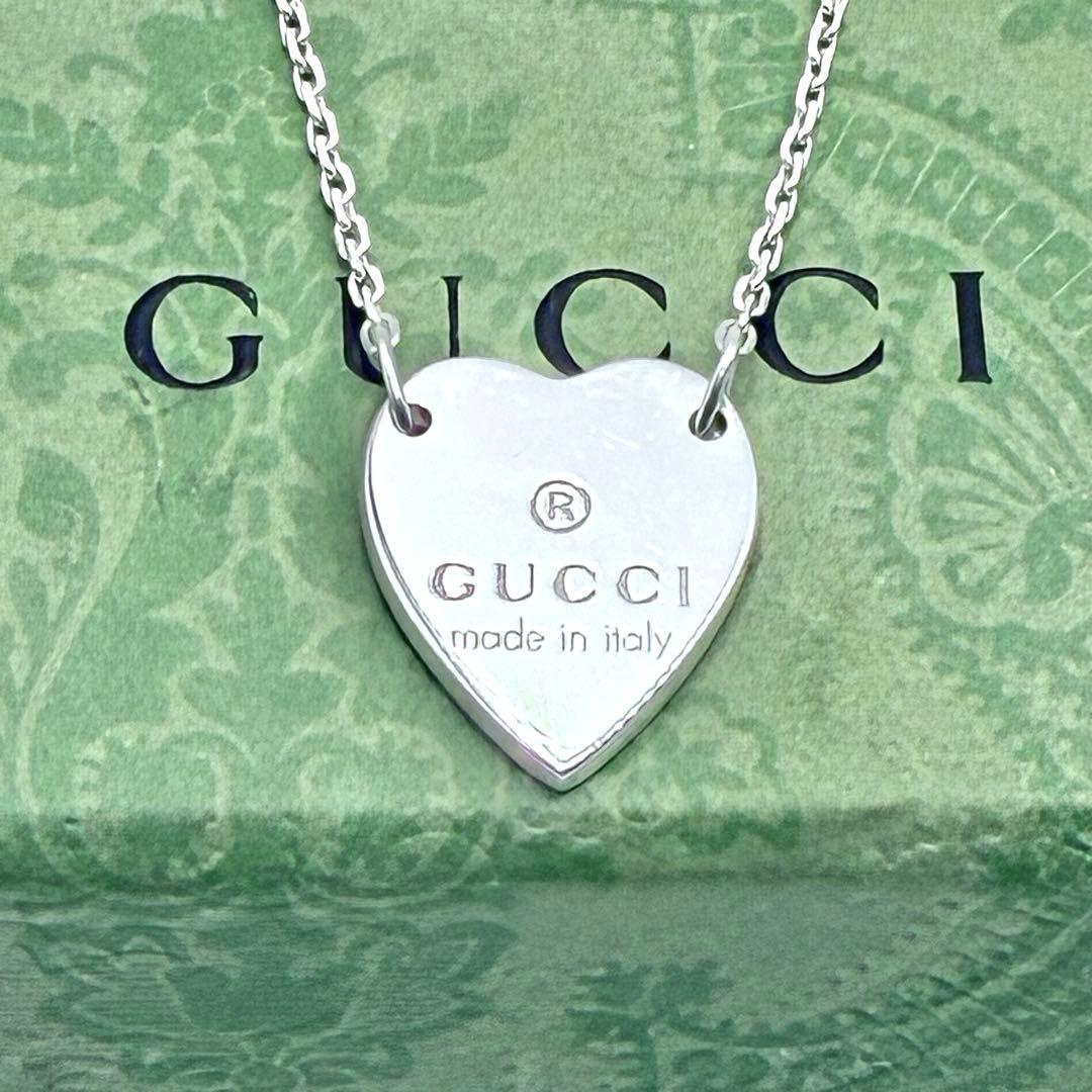 GUCCI グッチ トレードマーク ハートプレート ネックレス シルバー 袋付き