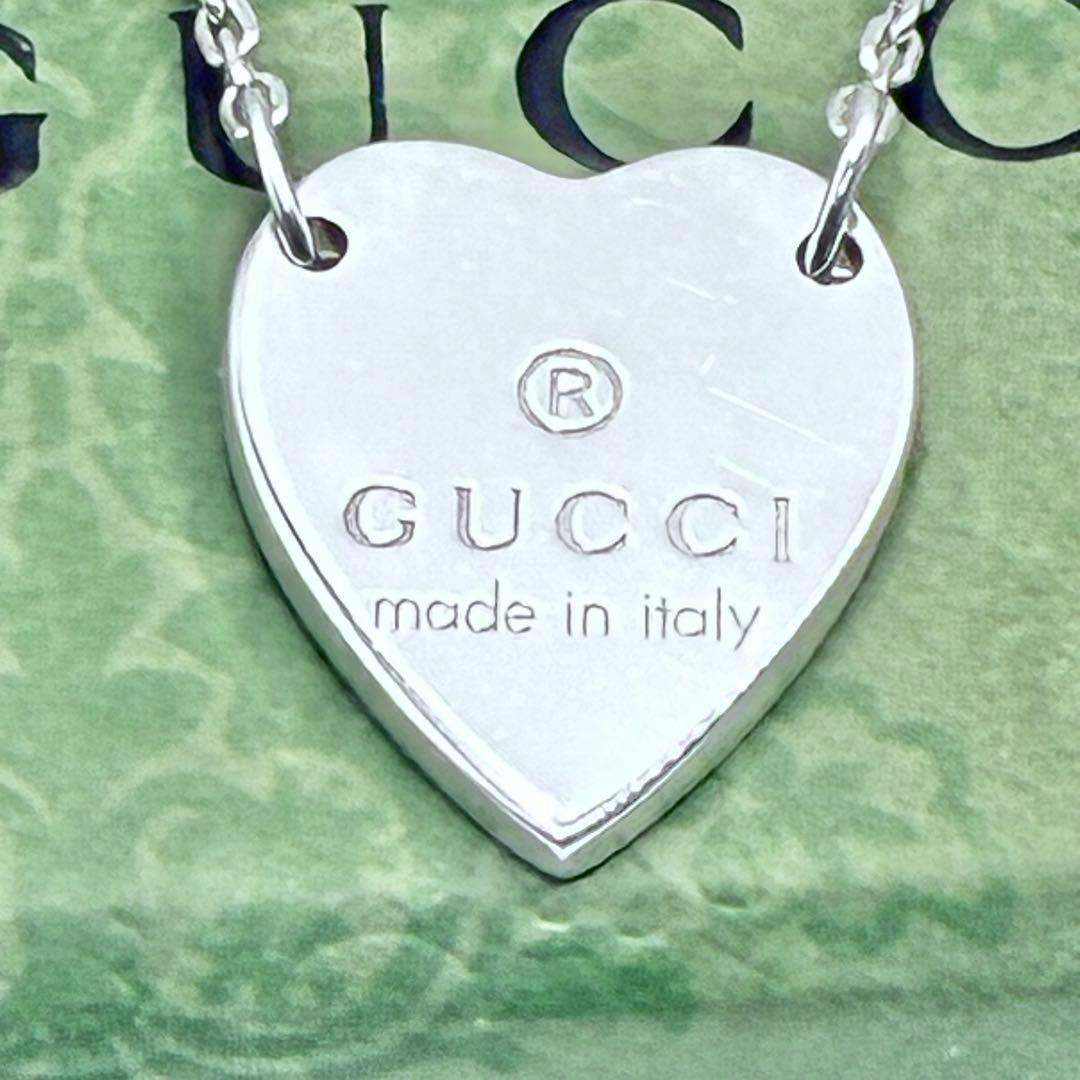 GUCCI グッチ トレードマーク ハートプレート ネックレス シルバー 袋付き
