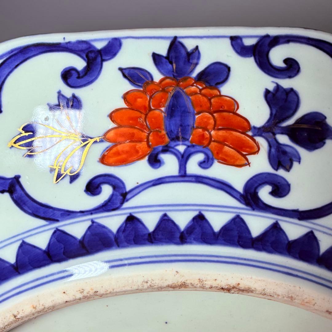 古伊万里　染錦　鳳凰　松竹梅　飛魚　千鳥　八角皿　冨貴長春　超細密技巧　46㎝