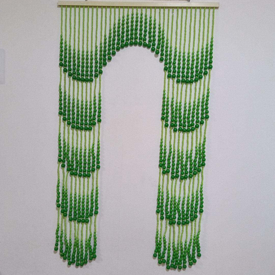 【昭和レトロ】ビーズのれん アーチ型 グリーン 当時物 レトロポップ インテリア
