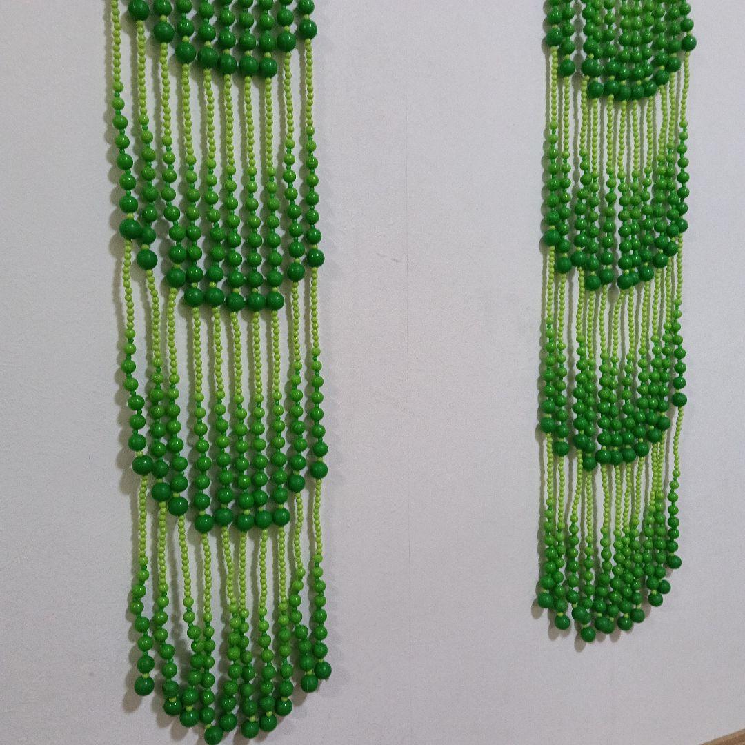 【昭和レトロ】ビーズのれん アーチ型 グリーン 当時物 レトロポップ インテリア