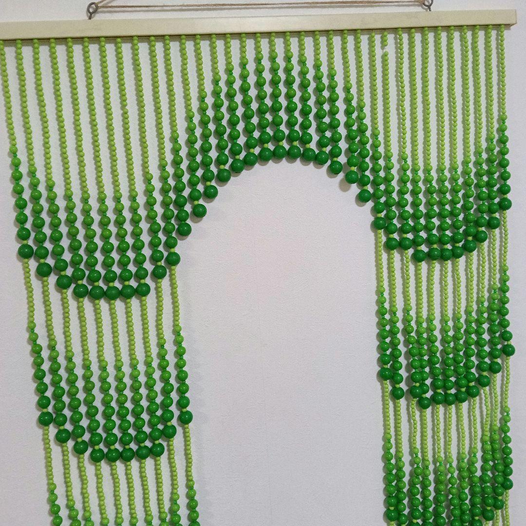 【昭和レトロ】ビーズのれん アーチ型 グリーン 当時物 レトロポップ インテリア