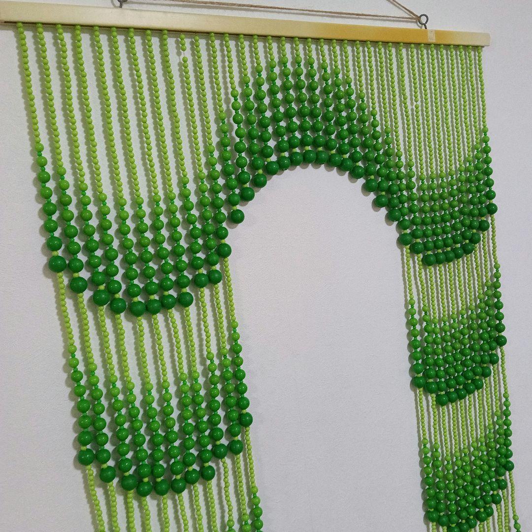 【昭和レトロ】ビーズのれん アーチ型 グリーン 当時物 レトロポップ インテリア