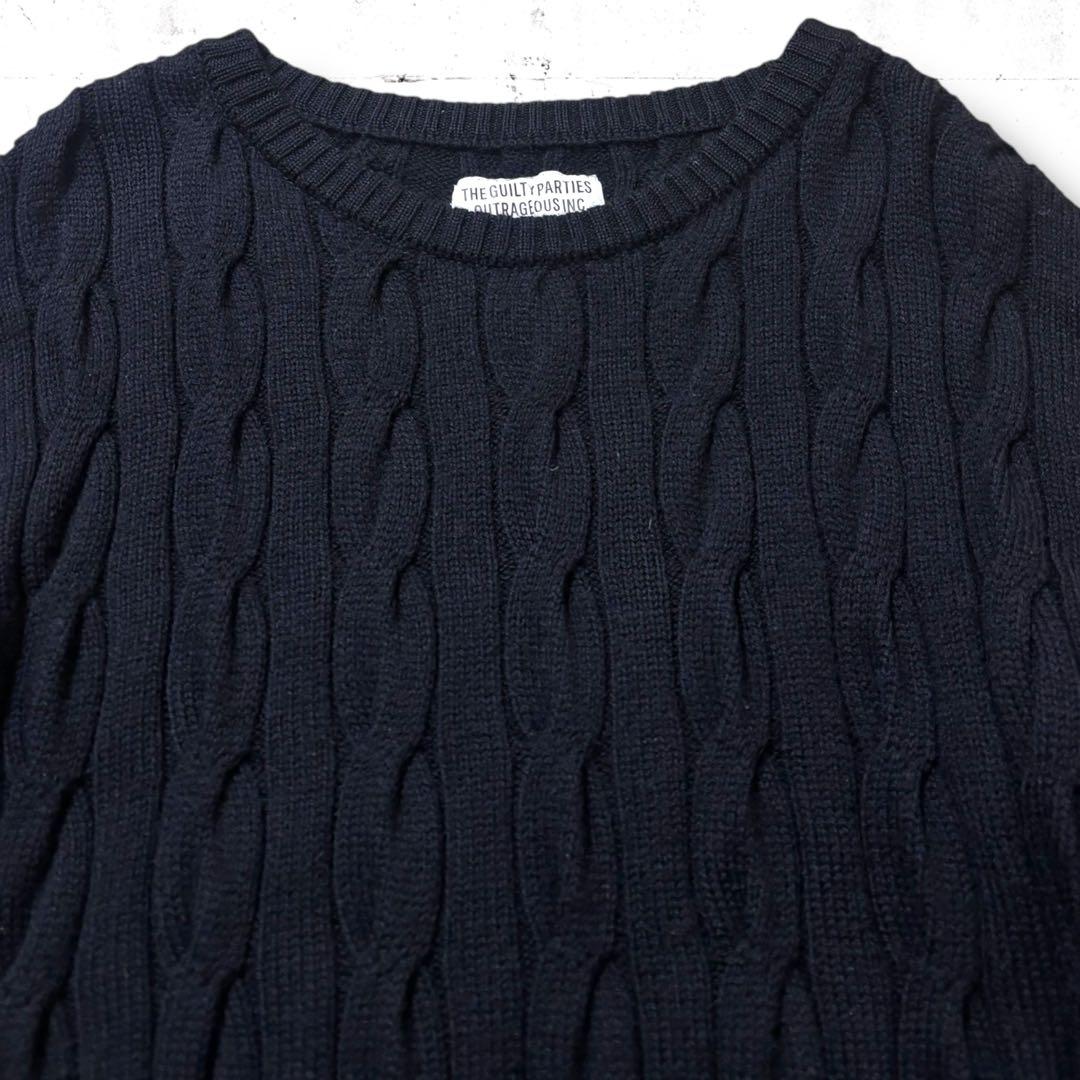 肉厚　WACKOMARIA ウール　ケーブル　クルーネックニット　セーター　XL