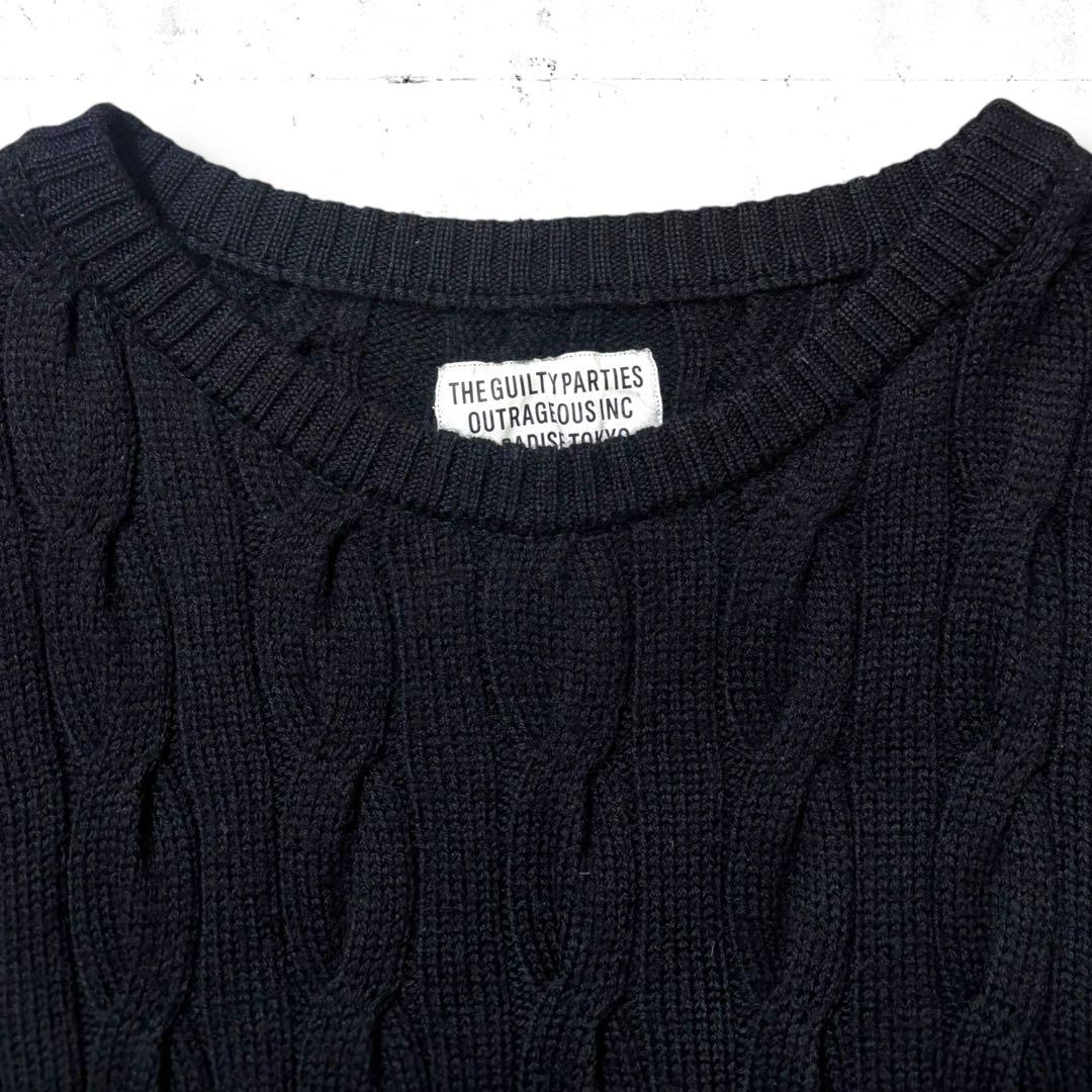 肉厚　WACKOMARIA ウール　ケーブル　クルーネックニット　セーター　XL