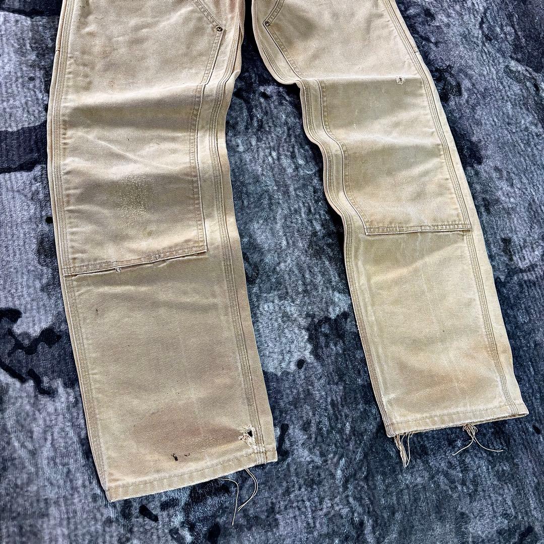 USA製 カーハート ダブルニー くすみベージュ 雰囲気抜群 良フェード 一点物