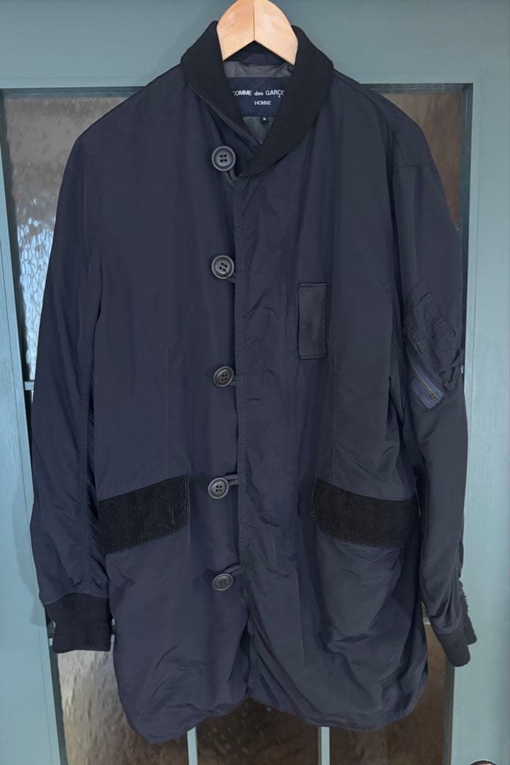 コムデギャルソンオム ネイビー 製品染ナイロンコート S 美品