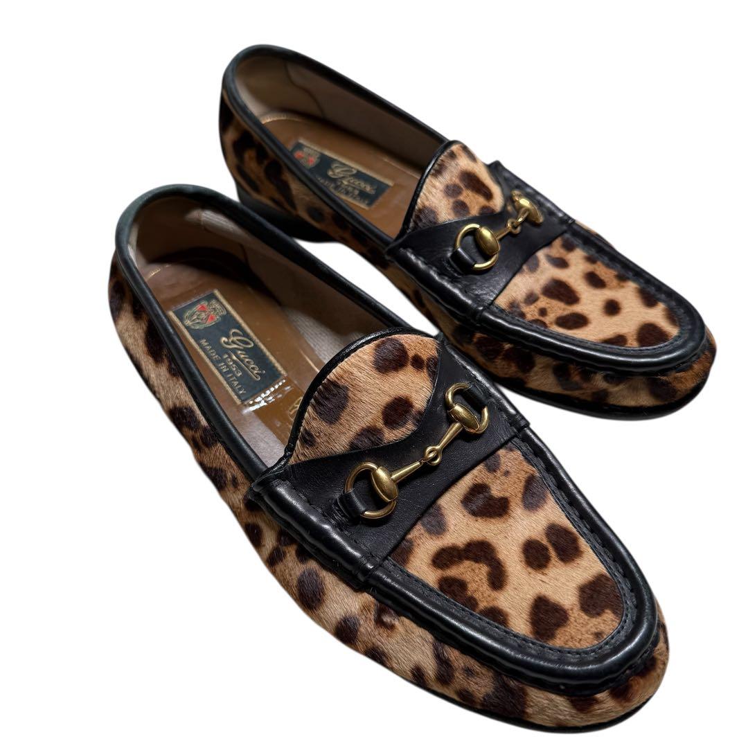 美品 レオパード ヒョウ柄 グッチ GUCCI ビットローファー ローファー