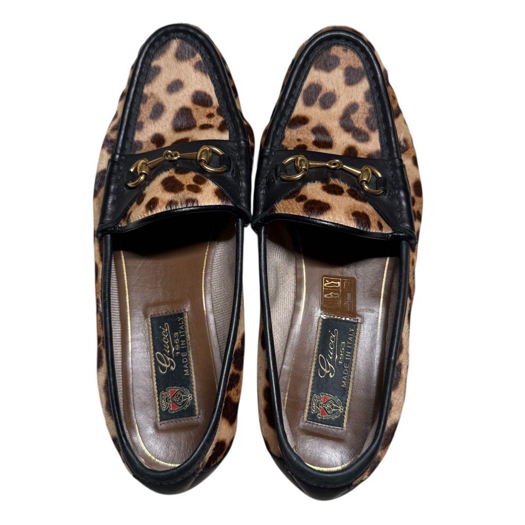 美品 レオパード ヒョウ柄 グッチ GUCCI ビットローファー ローファー