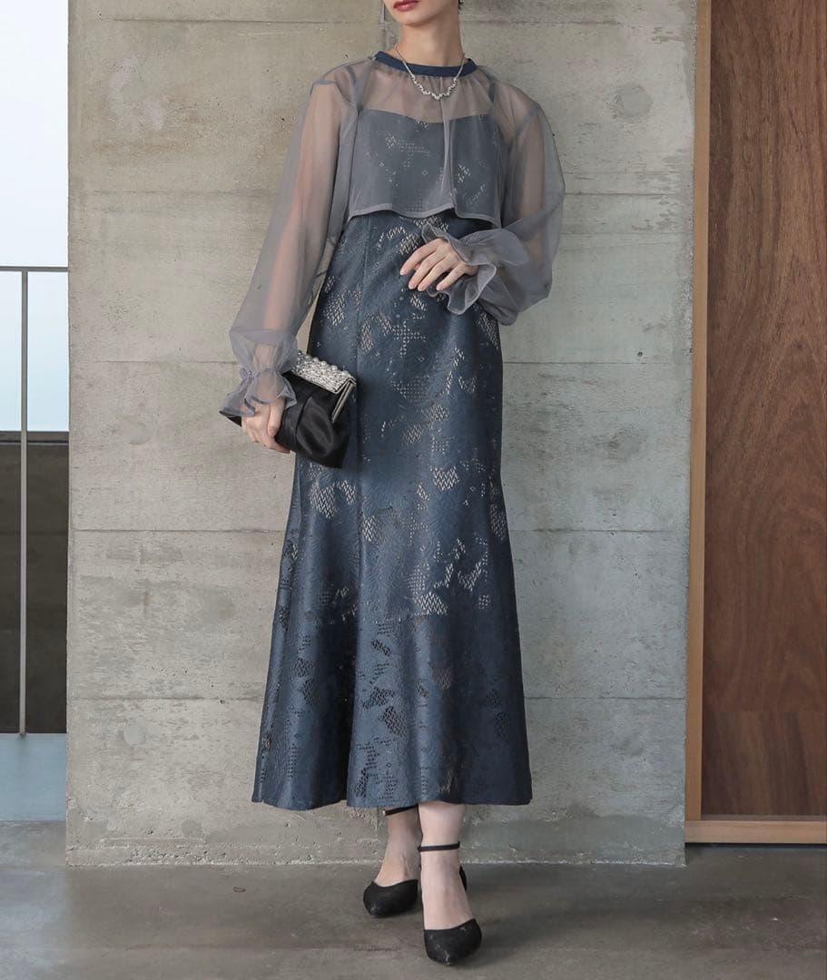 シフォンボレロセットメニーウエイドレス　ブルー　オケージョン　結婚式　お呼ばれ