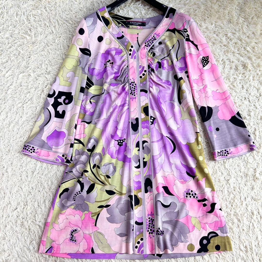 【極美品 LEONARD】 お花柄 上品 近年 チュニック ウール シルク M