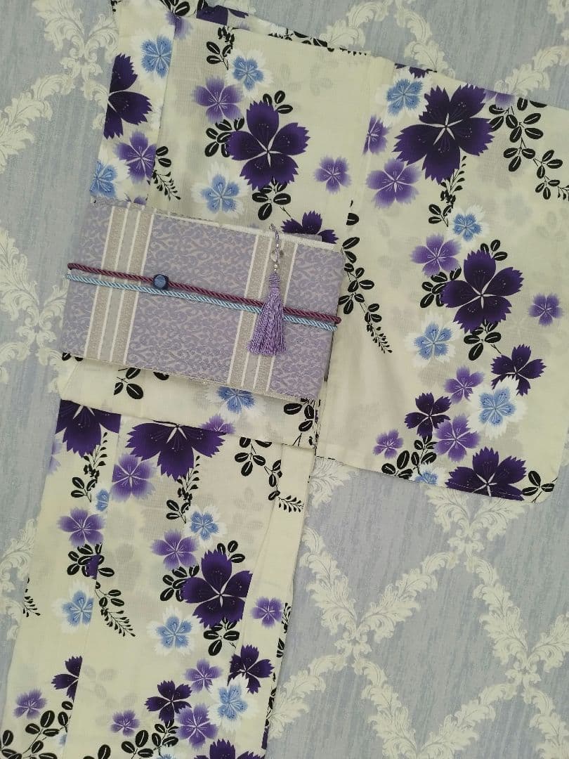 浴衣 綿紅梅 撫子 なでしこ 白 青 紫 水色