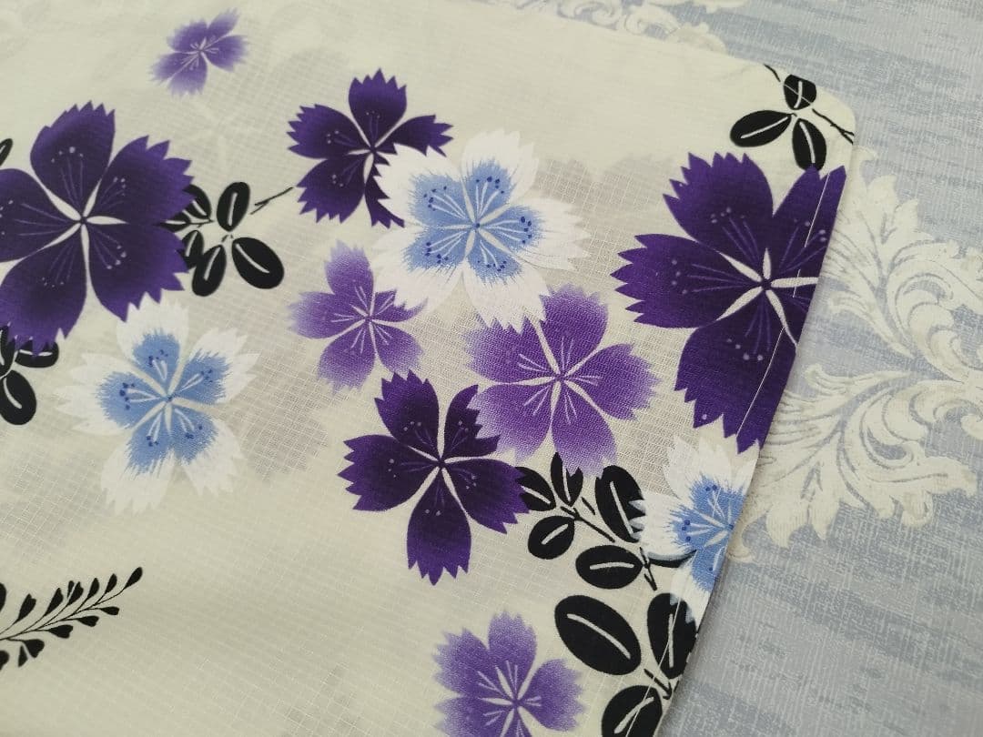 浴衣 綿紅梅 撫子 なでしこ 白 青 紫 水色