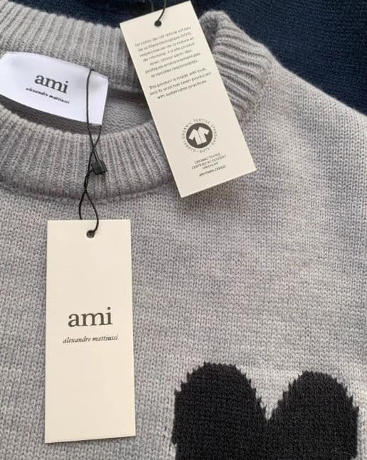 AMI PARIS グレー セーター ハート刺繍 ブラック L 男女兼用