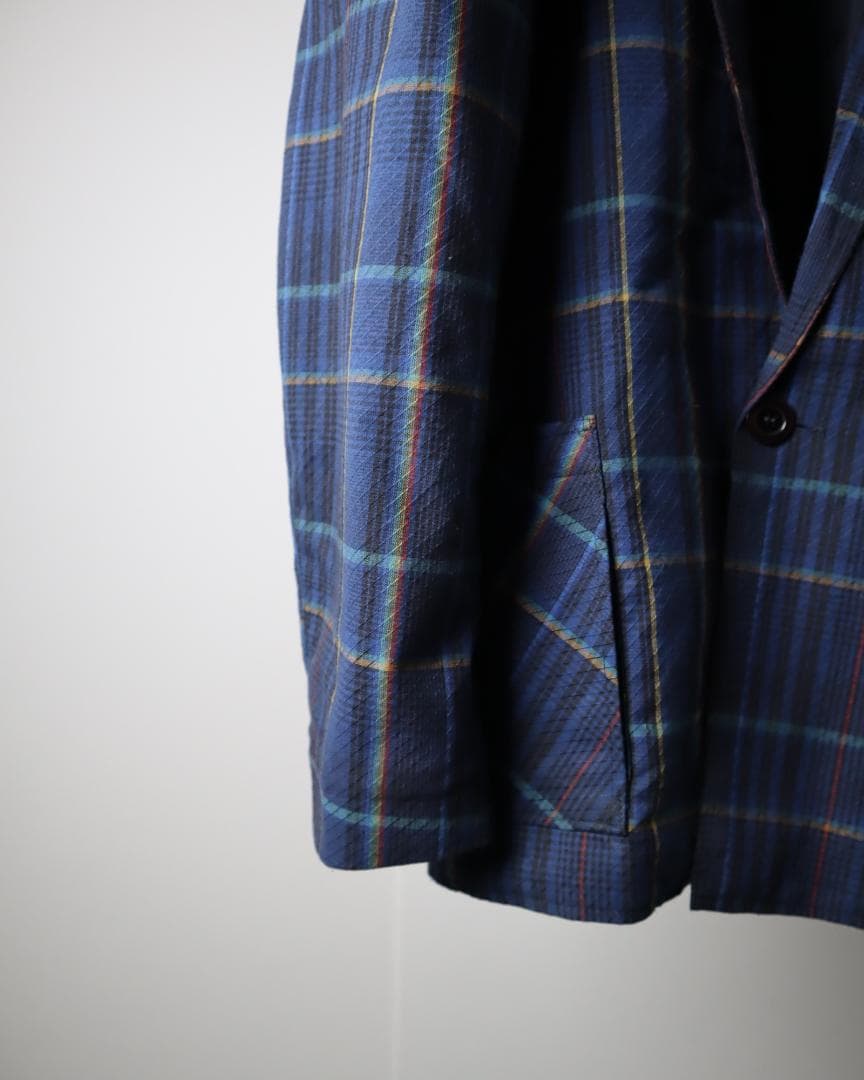 EURO vintage チェック柄 テーラードジャケット ブルー系 フランス製