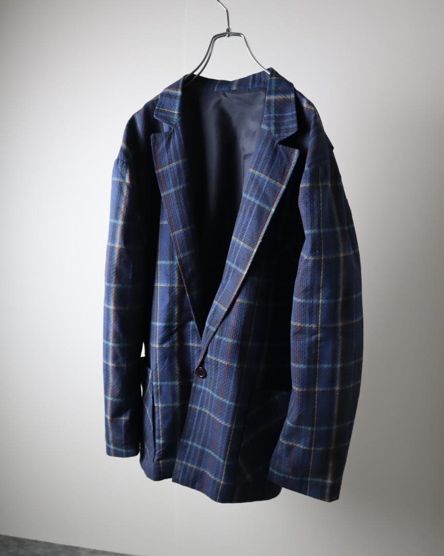 EURO vintage チェック柄 テーラードジャケット ブルー系 フランス製