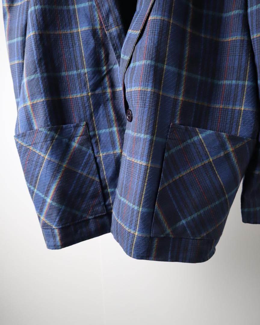 EURO vintage チェック柄 テーラードジャケット ブルー系 フランス製