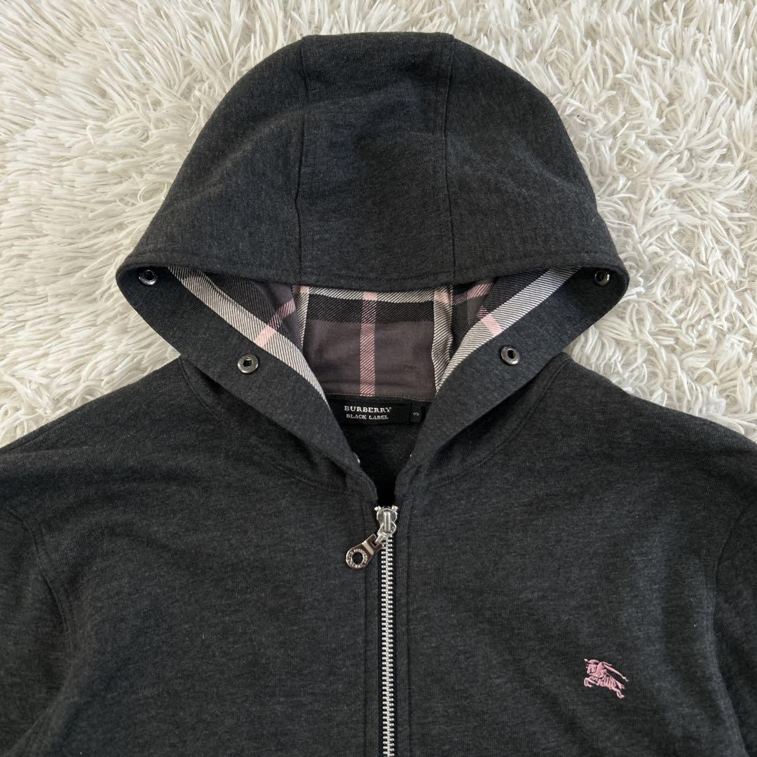 美品✨ バーバリーブラックレーベル ジップパーカー ホースロゴ刺繍 チェック L