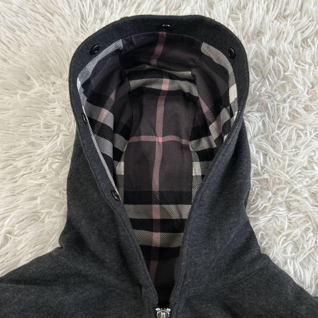 美品✨ バーバリーブラックレーベル ジップパーカー ホースロゴ刺繍 チェック L