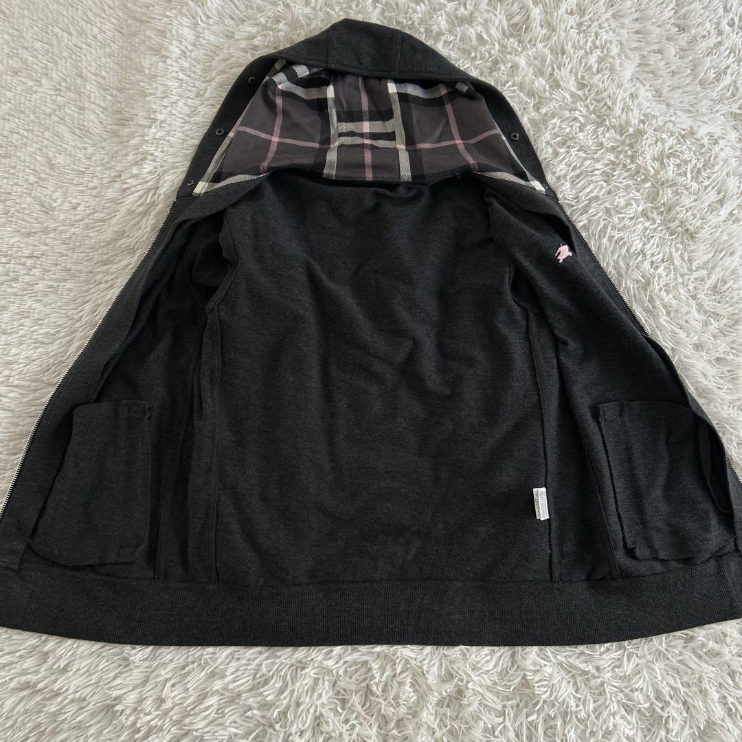 美品✨ バーバリーブラックレーベル ジップパーカー ホースロゴ刺繍 チェック L