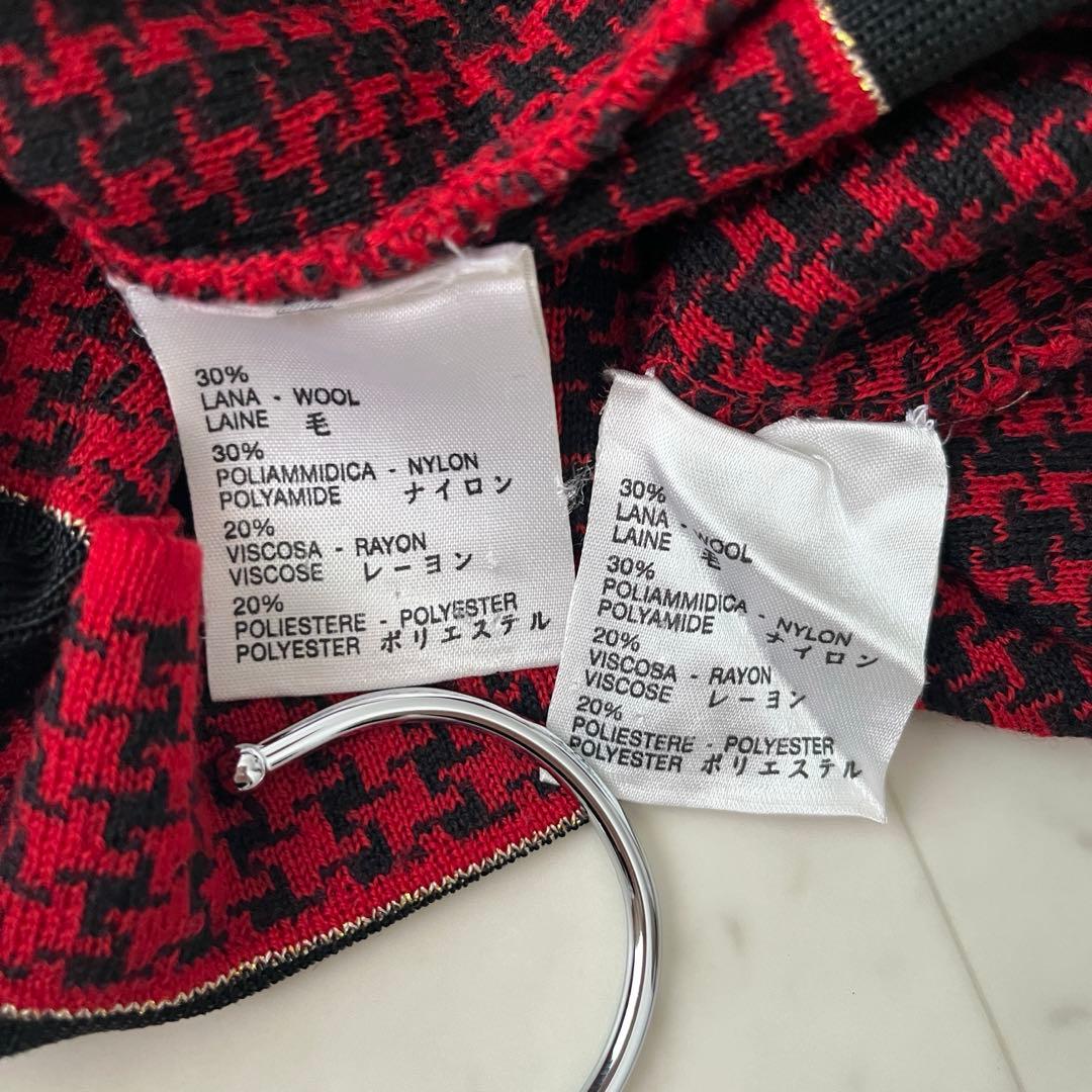美品♡クリスチャンディオール ロゴ刺繍 千鳥格子 アンサンブル M レッド