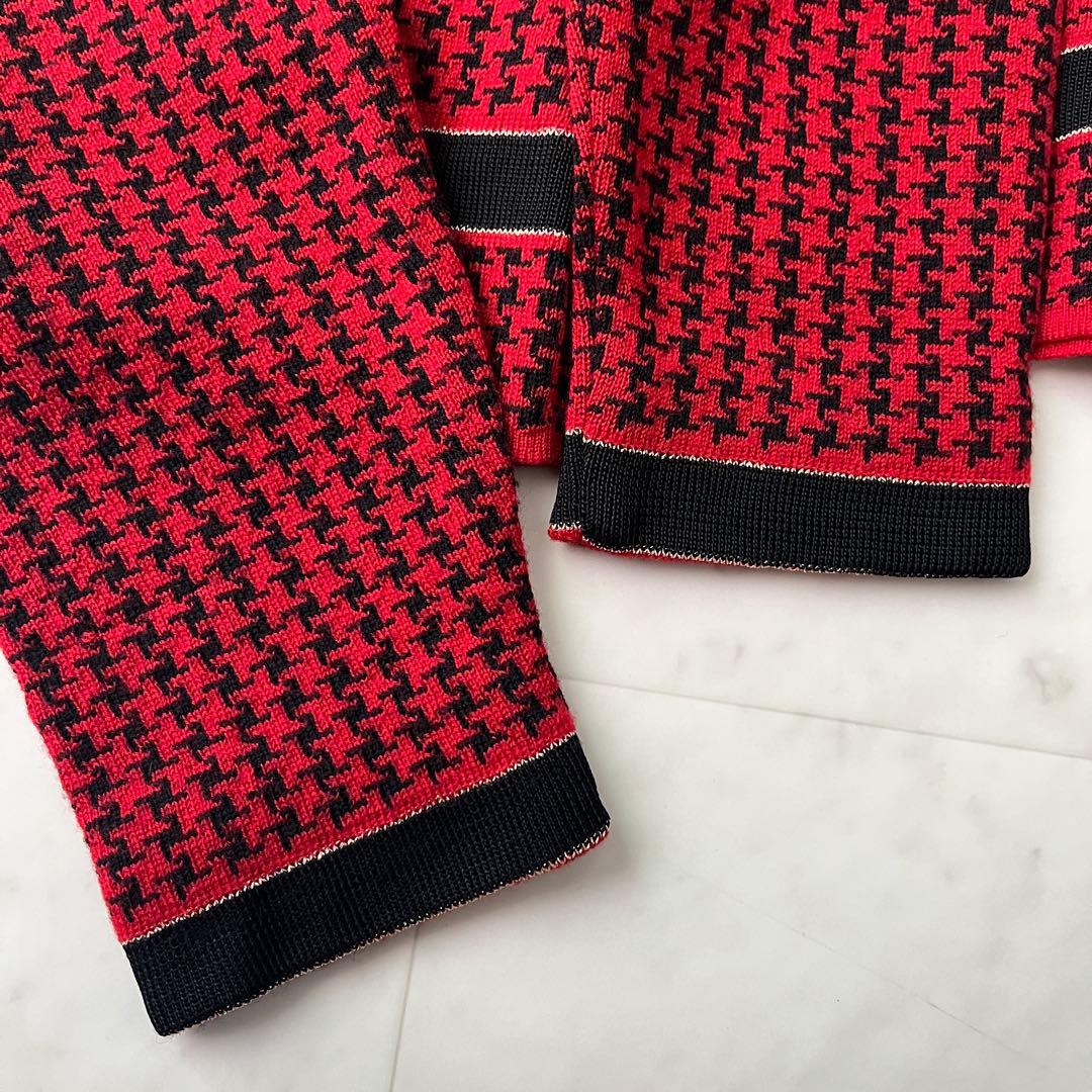 美品♡クリスチャンディオール ロゴ刺繍 千鳥格子 アンサンブル M レッド