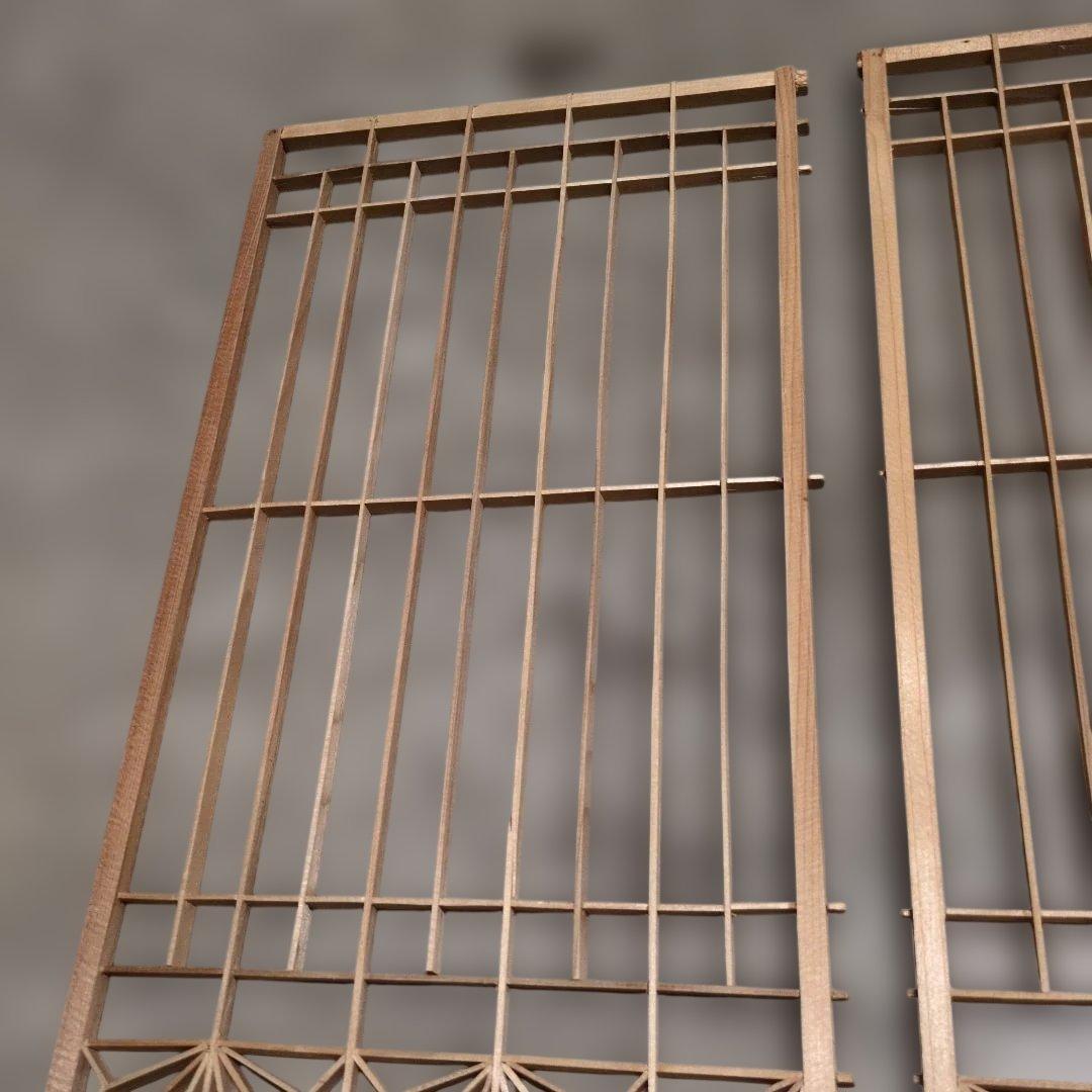 昭和レトロ 組子欄間 2枚セット① 書院障子 建具 衝立 引戸 ガラス戸