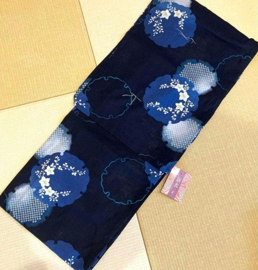 白無地系半幅帯+お任せ帯締め+お任せ帯留め+お任せ下駄つき◆◆古典青紺の桔梗浴衣
