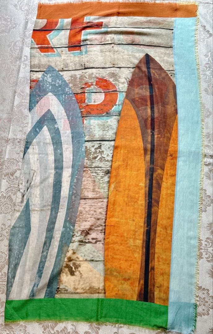 未使用タグ付き　ポールスチュアート　大判スカーフ　シルク混　サーフ柄　イタリア製