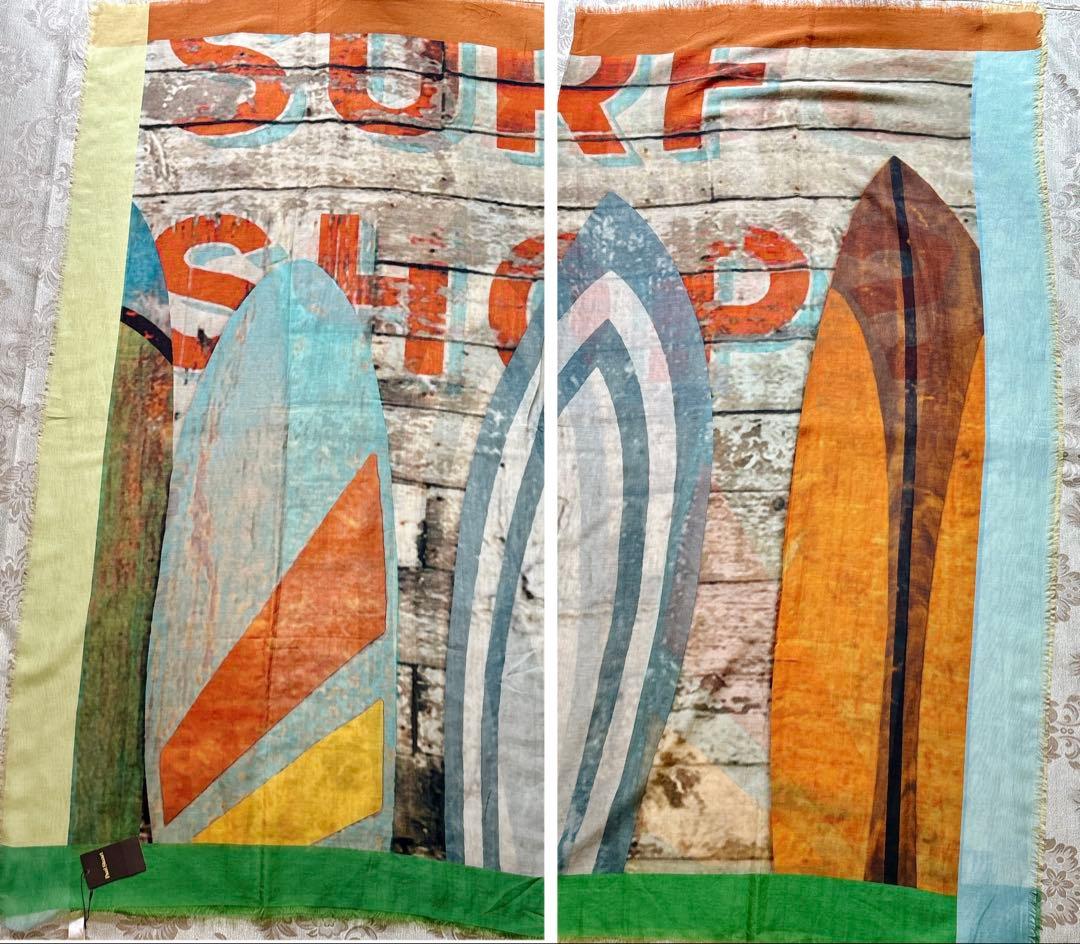 未使用タグ付き　ポールスチュアート　大判スカーフ　シルク混　サーフ柄　イタリア製