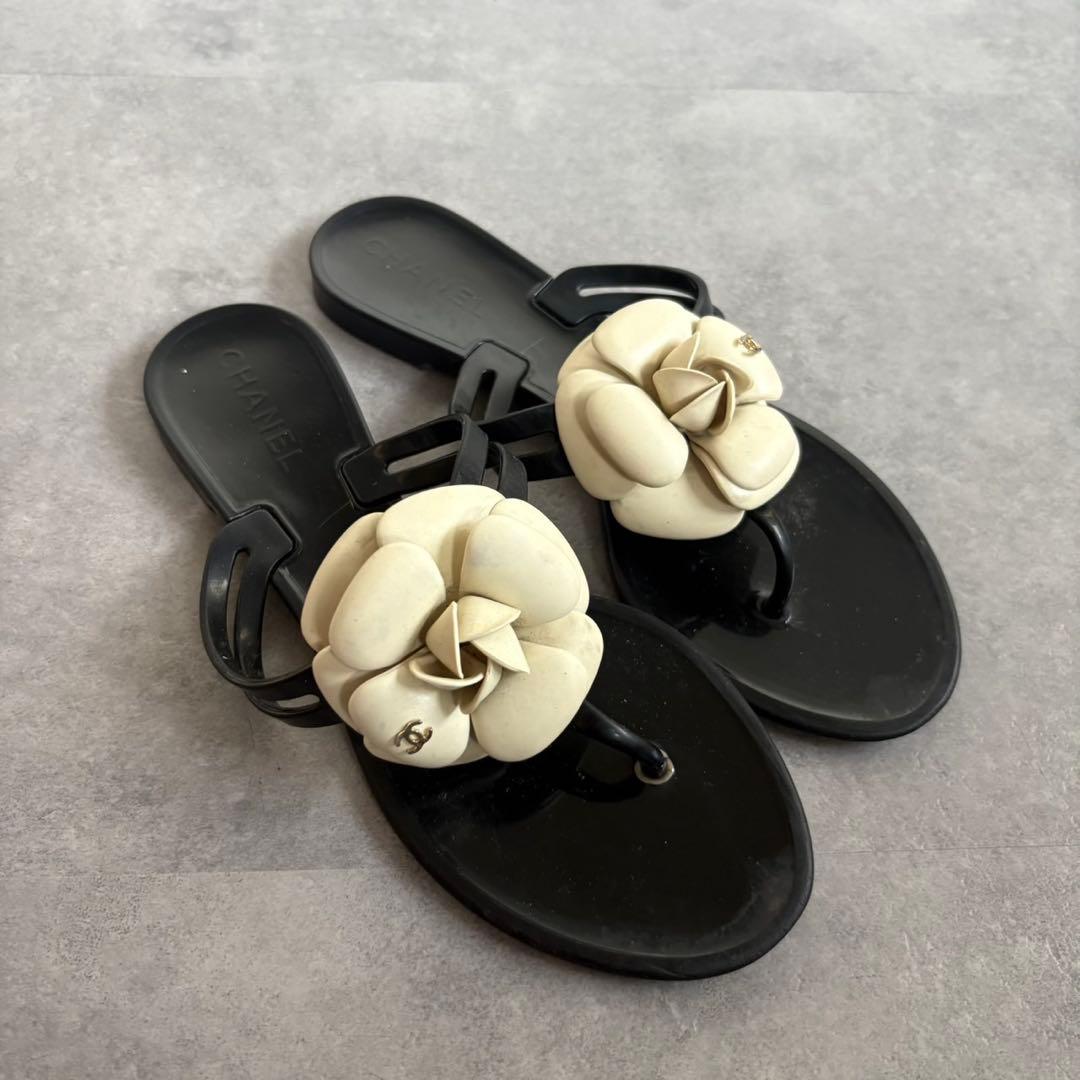 【美品❗️】CHANEL シャネル カメリア トングサンダル サンダル　37