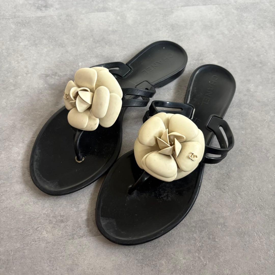 【美品❗️】CHANEL シャネル カメリア トングサンダル サンダル　37