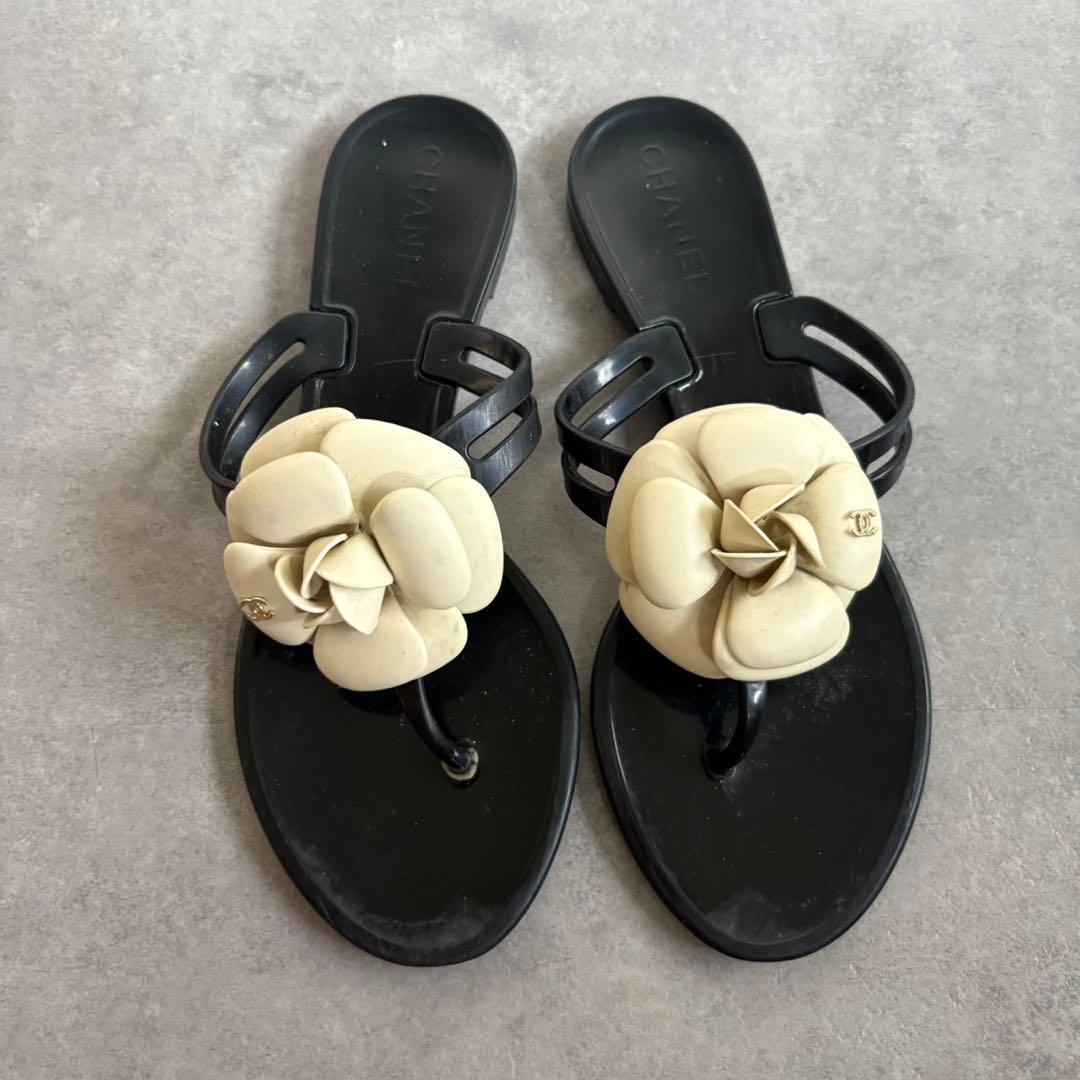 【美品❗️】CHANEL シャネル カメリア トングサンダル サンダル　37