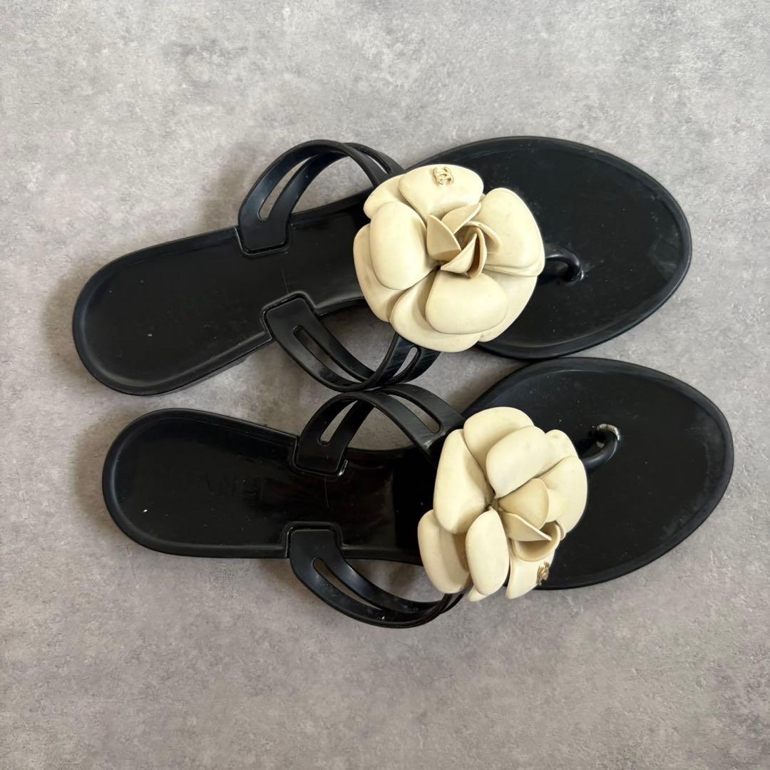 【美品❗️】CHANEL シャネル カメリア トングサンダル サンダル　37